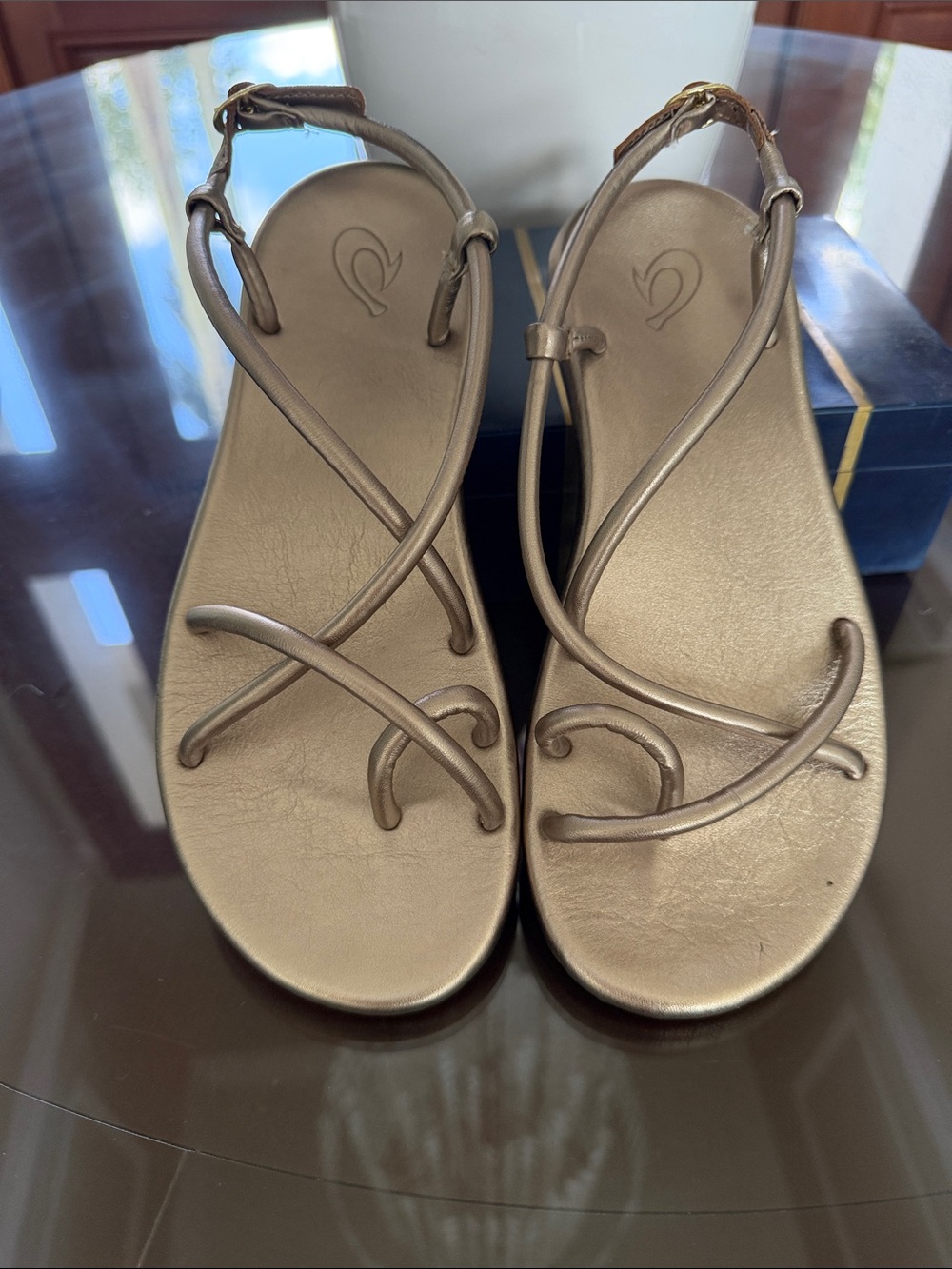 OluKai Metallic Taupe Strappy Sandals